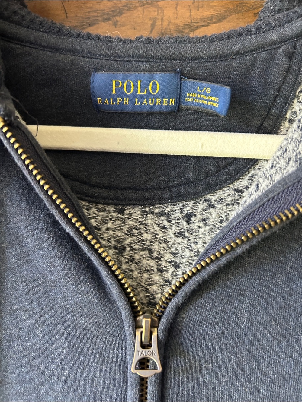 Polo Ralph Lauren Navy Zip-Up Hoodie with Lime Pony, Size L - Picture 3 of 4